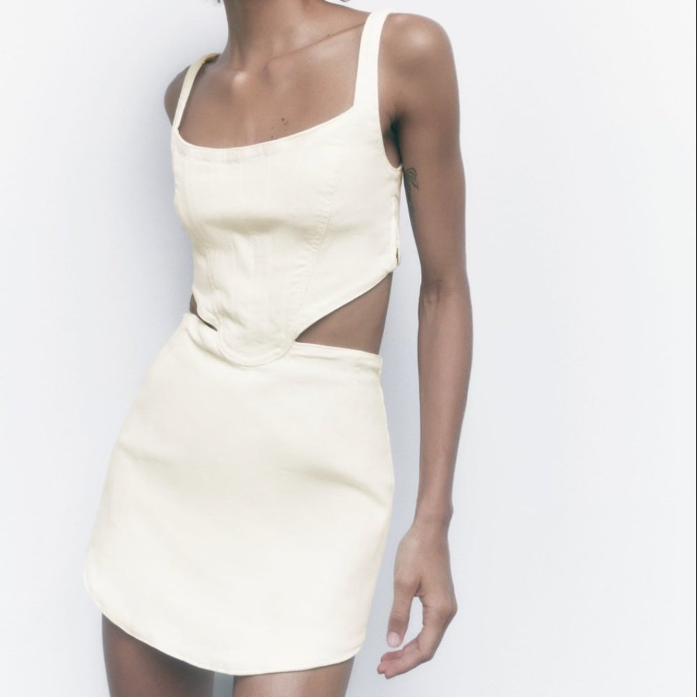 ZARA Stretch Denim Cut-out Corset Style Dress